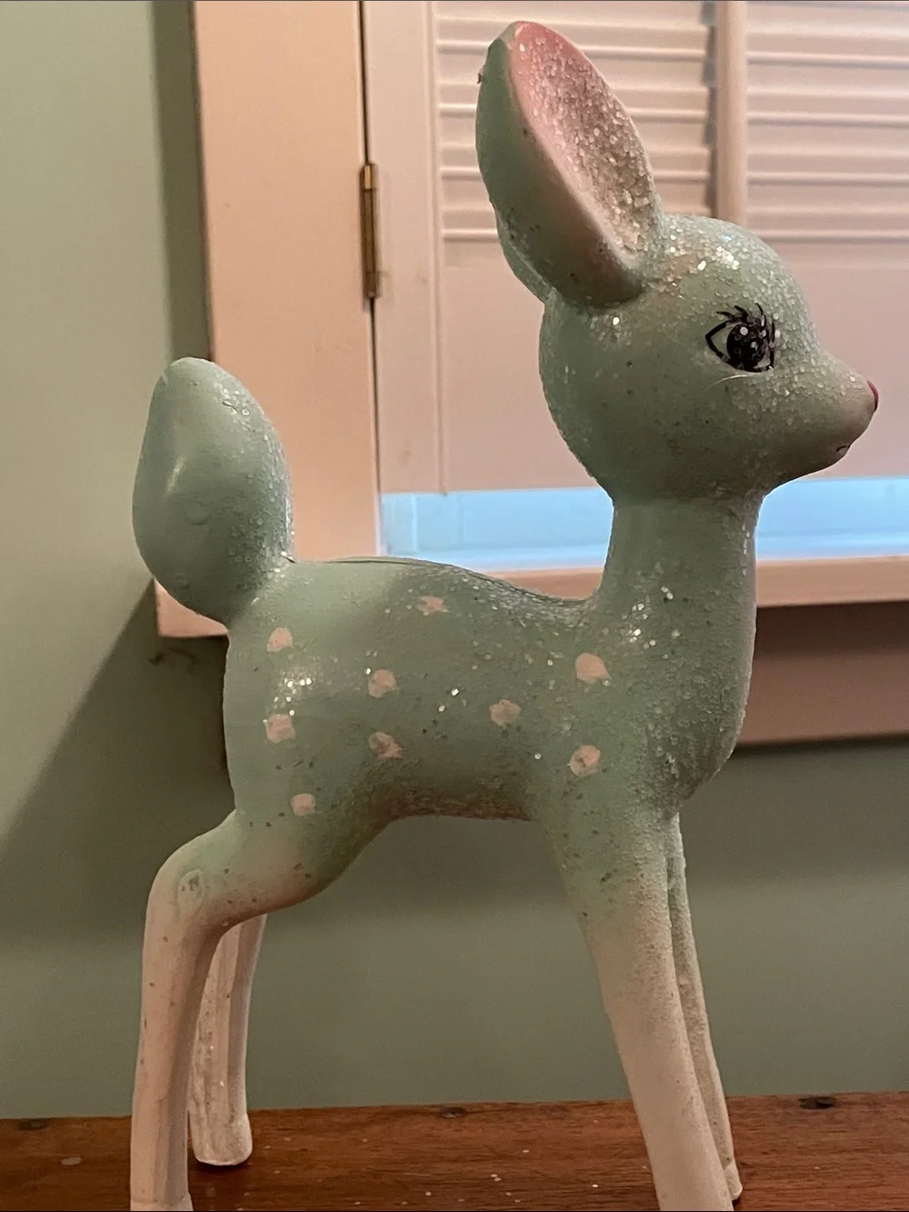 Retro Vintage Inspired Mint Green Ceramic Fawn Crystalline Glaze Kitschy Figure